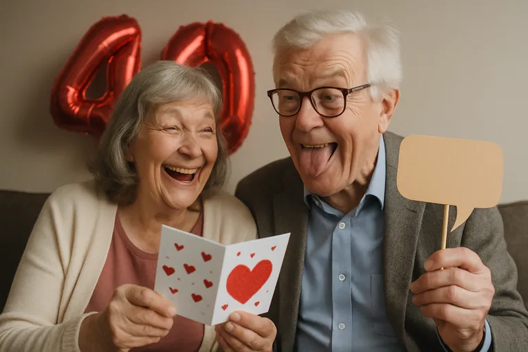 Robijnen huwelijk met een knipoog: humor voor speech, kaart en afbeelding