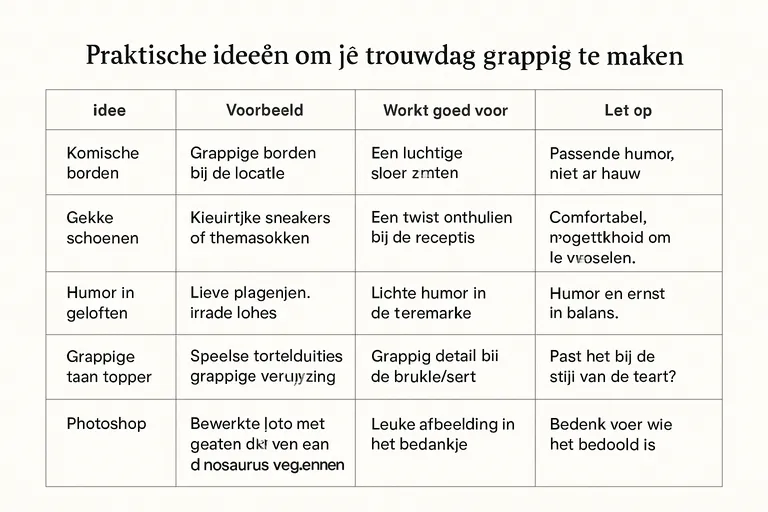 Praktische ideeën om je trouwdag grappig te maken